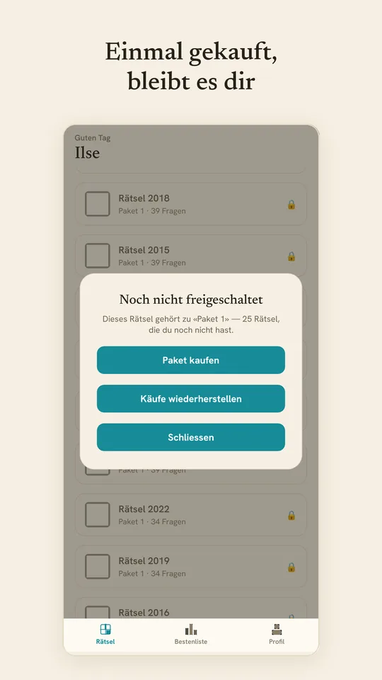 Einmal gekauft, bleibt es dir: die Karte an einem Rätsel, das noch nicht freigeschaltet ist.