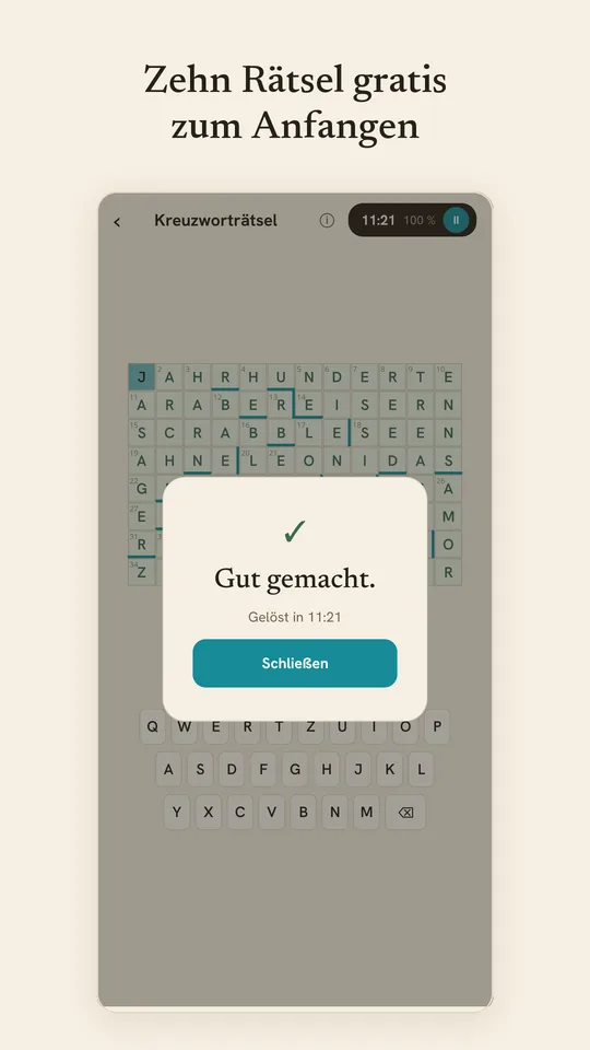 Zehn Rätsel gratis zum Anfangen: ein gelöstes Rätsel mit Zeit.
